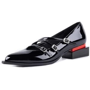 New LingxiaUne Womens Size 8 Black Patent Leather Dress Pointed Toe Loafer Shoes